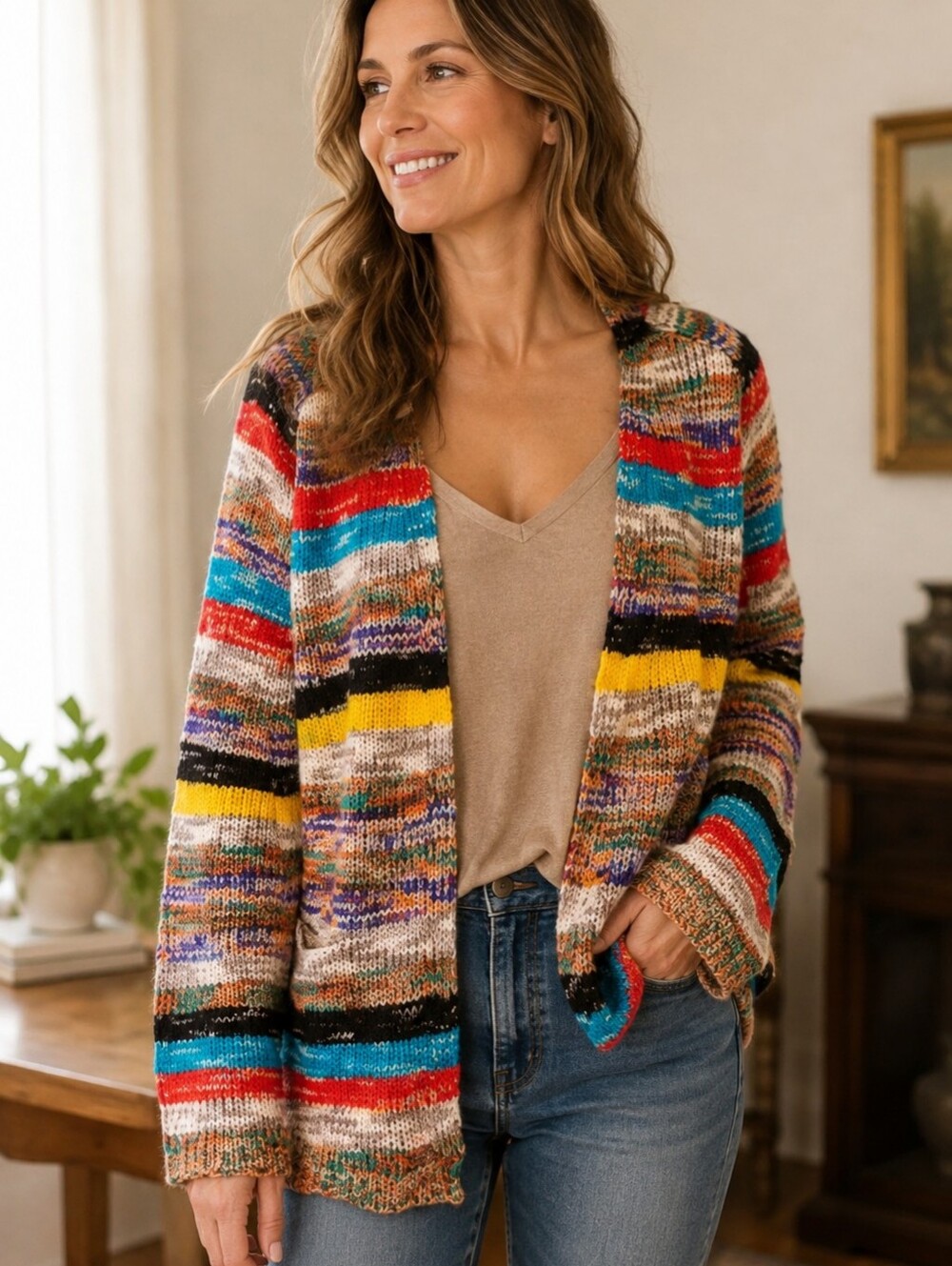 Misslook Knit sweater 1071588 striped Cardigan bstract Eclectic Bohemian